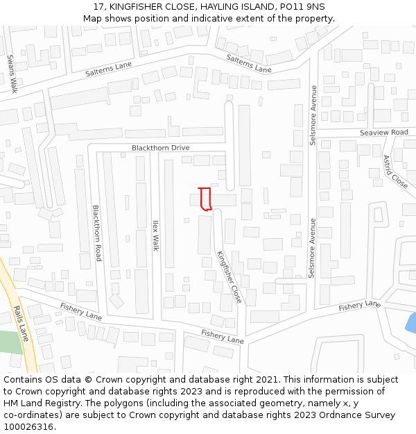 17, KINGFISHER CLOSE, HAYLING ISLAND, PO11 9NS: Location map and indicative extent of plot