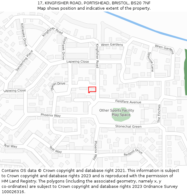 17, KINGFISHER ROAD, PORTISHEAD, BRISTOL, BS20 7NF: Location map and indicative extent of plot