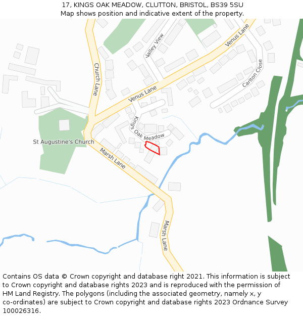17, KINGS OAK MEADOW, CLUTTON, BRISTOL, BS39 5SU: Location map and indicative extent of plot