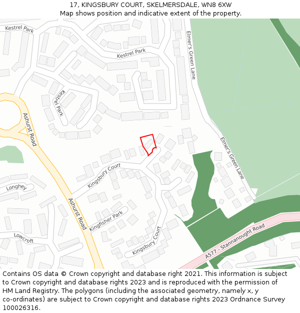 17, KINGSBURY COURT, SKELMERSDALE, WN8 6XW: Location map and indicative extent of plot