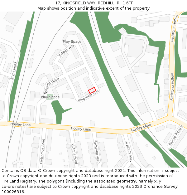17, KINGSFIELD WAY, REDHILL, RH1 6FF: Location map and indicative extent of plot