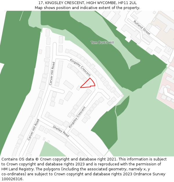 17, KINGSLEY CRESCENT, HIGH WYCOMBE, HP11 2UL: Location map and indicative extent of plot