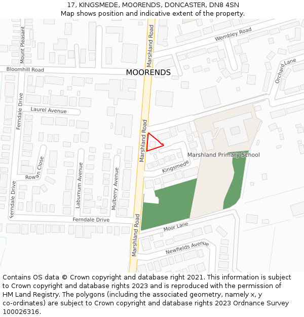 17, KINGSMEDE, MOORENDS, DONCASTER, DN8 4SN: Location map and indicative extent of plot