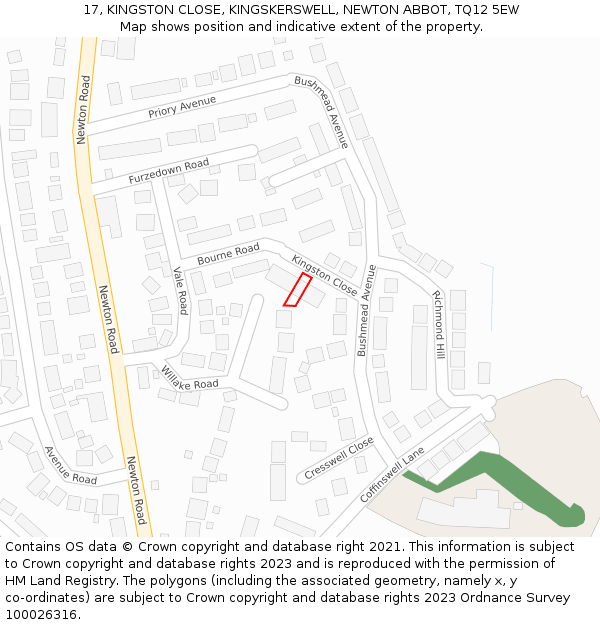 17, KINGSTON CLOSE, KINGSKERSWELL, NEWTON ABBOT, TQ12 5EW: Location map and indicative extent of plot