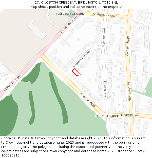 17, KINGSTON CRESCENT, BRIDLINGTON, YO15 3NL: Location map and indicative extent of plot