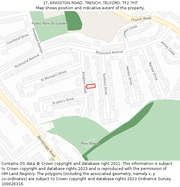 17, KINGSTON ROAD, TRENCH, TELFORD, TF2 7HT: Location map and indicative extent of plot