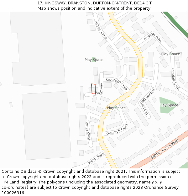 17, KINGSWAY, BRANSTON, BURTON-ON-TRENT, DE14 3JT: Location map and indicative extent of plot