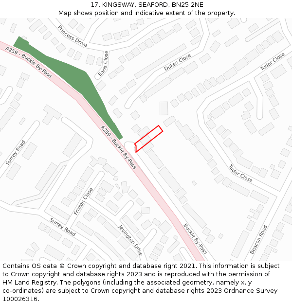 17, KINGSWAY, SEAFORD, BN25 2NE: Location map and indicative extent of plot