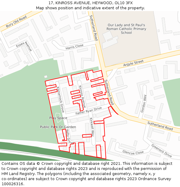 17, KINROSS AVENUE, HEYWOOD, OL10 3FX: Location map and indicative extent of plot