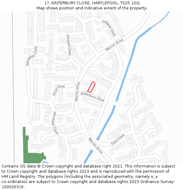 17, KINTERBURY CLOSE, HARTLEPOOL, TS25 1GQ: Location map and indicative extent of plot