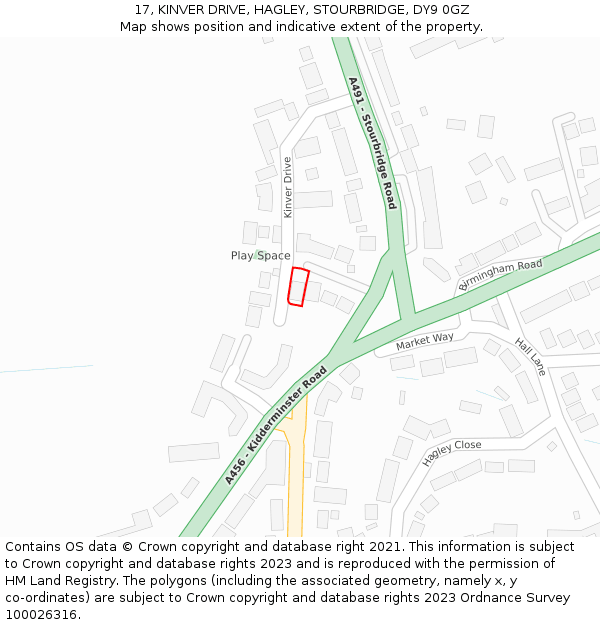 17, KINVER DRIVE, HAGLEY, STOURBRIDGE, DY9 0GZ: Location map and indicative extent of plot