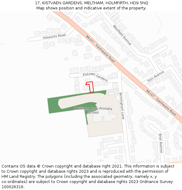 17, KISTVAEN GARDENS, MELTHAM, HOLMFIRTH, HD9 5NQ: Location map and indicative extent of plot