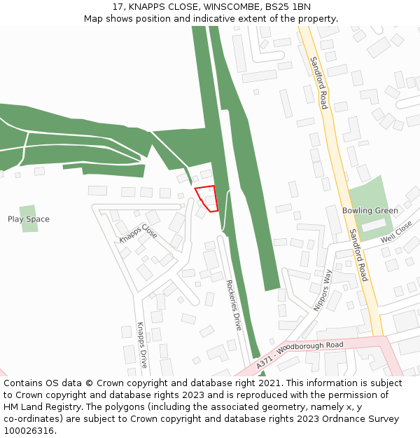 17, KNAPPS CLOSE, WINSCOMBE, BS25 1BN: Location map and indicative extent of plot