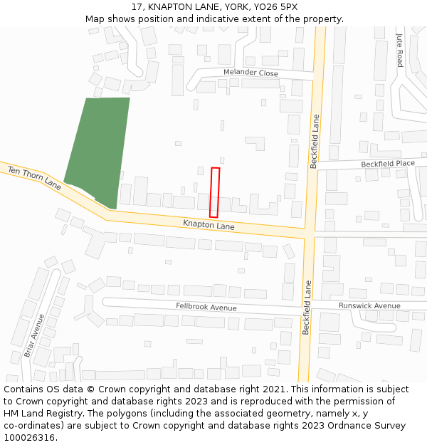 17, KNAPTON LANE, YORK, YO26 5PX: Location map and indicative extent of plot