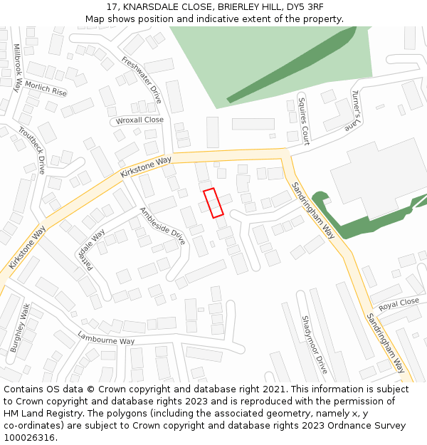 17, KNARSDALE CLOSE, BRIERLEY HILL, DY5 3RF: Location map and indicative extent of plot