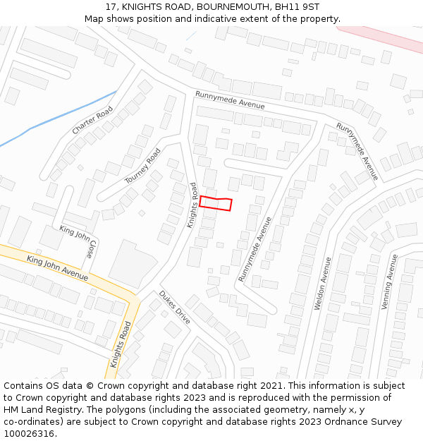 17, KNIGHTS ROAD, BOURNEMOUTH, BH11 9ST: Location map and indicative extent of plot