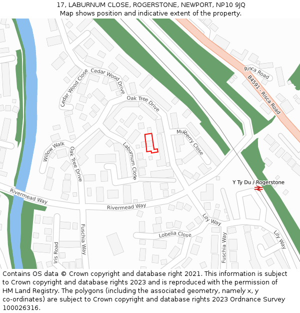 17, LABURNUM CLOSE, ROGERSTONE, NEWPORT, NP10 9JQ: Location map and indicative extent of plot