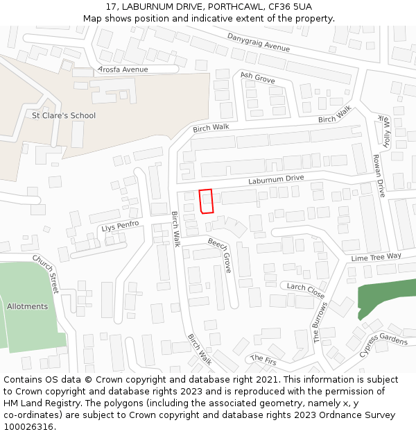 17, LABURNUM DRIVE, PORTHCAWL, CF36 5UA: Location map and indicative extent of plot
