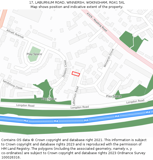 17, LABURNUM ROAD, WINNERSH, WOKINGHAM, RG41 5XL: Location map and indicative extent of plot