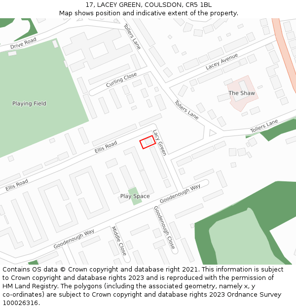 17, LACEY GREEN, COULSDON, CR5 1BL: Location map and indicative extent of plot