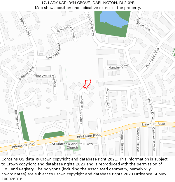 17, LADY KATHRYN GROVE, DARLINGTON, DL3 0YR: Location map and indicative extent of plot