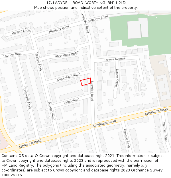 17, LADYDELL ROAD, WORTHING, BN11 2LD: Location map and indicative extent of plot