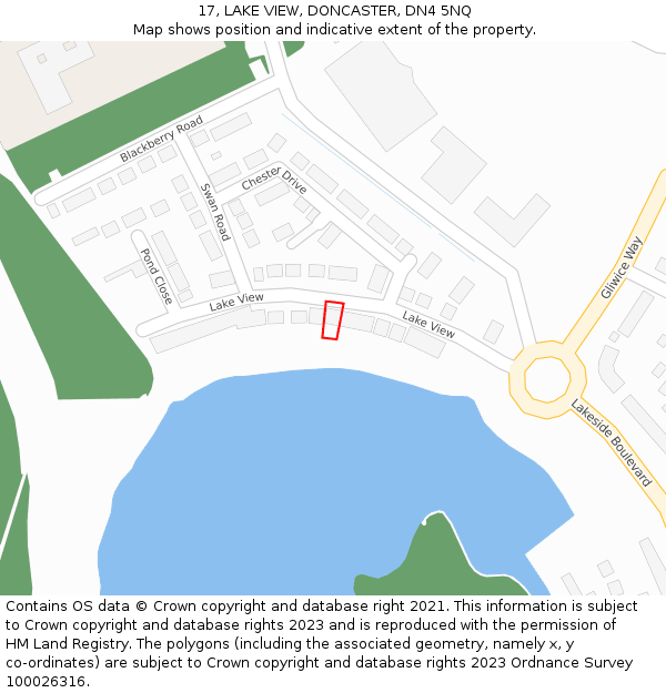 17, LAKE VIEW, DONCASTER, DN4 5NQ: Location map and indicative extent of plot