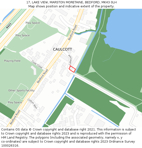 17, LAKE VIEW, MARSTON MORETAINE, BEDFORD, MK43 0LH: Location map and indicative extent of plot