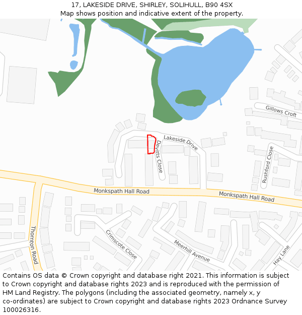 17, LAKESIDE DRIVE, SHIRLEY, SOLIHULL, B90 4SX: Location map and indicative extent of plot