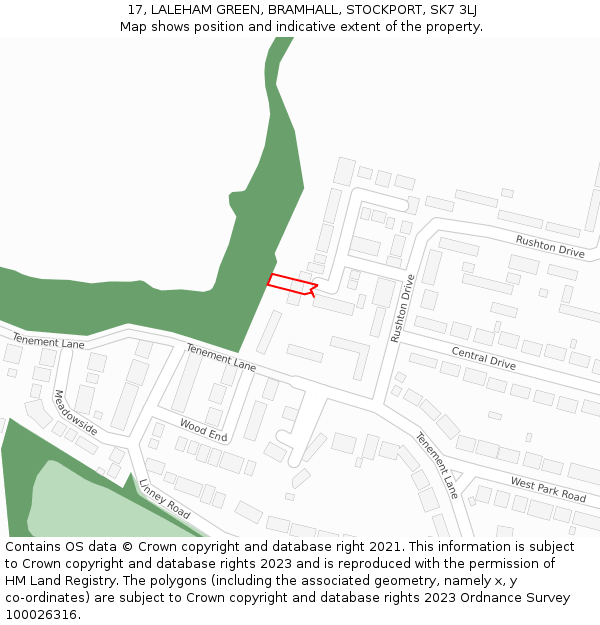 17, LALEHAM GREEN, BRAMHALL, STOCKPORT, SK7 3LJ: Location map and indicative extent of plot