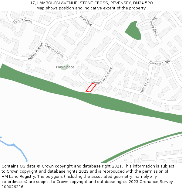 17, LAMBOURN AVENUE, STONE CROSS, PEVENSEY, BN24 5PQ: Location map and indicative extent of plot