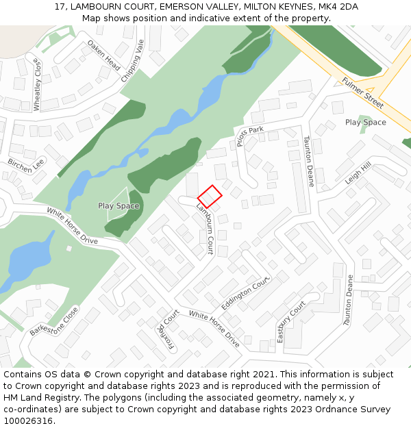 17, LAMBOURN COURT, EMERSON VALLEY, MILTON KEYNES, MK4 2DA: Location map and indicative extent of plot