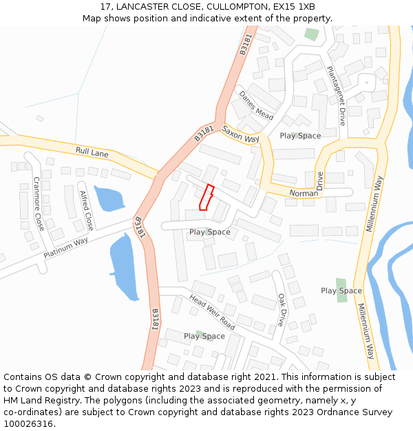 17, LANCASTER CLOSE, CULLOMPTON, EX15 1XB: Location map and indicative extent of plot