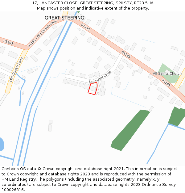 17, LANCASTER CLOSE, GREAT STEEPING, SPILSBY, PE23 5HA: Location map and indicative extent of plot