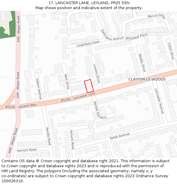 17, LANCASTER LANE, LEYLAND, PR25 5SN: Location map and indicative extent of plot