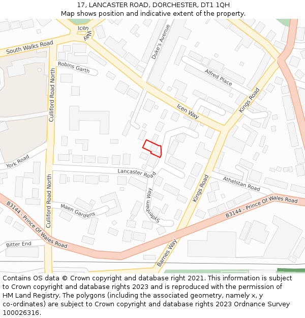 17, LANCASTER ROAD, DORCHESTER, DT1 1QH: Location map and indicative extent of plot