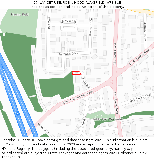 17, LANCET RISE, ROBIN HOOD, WAKEFIELD, WF3 3UE: Location map and indicative extent of plot