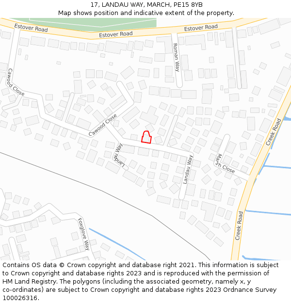 17, LANDAU WAY, MARCH, PE15 8YB: Location map and indicative extent of plot