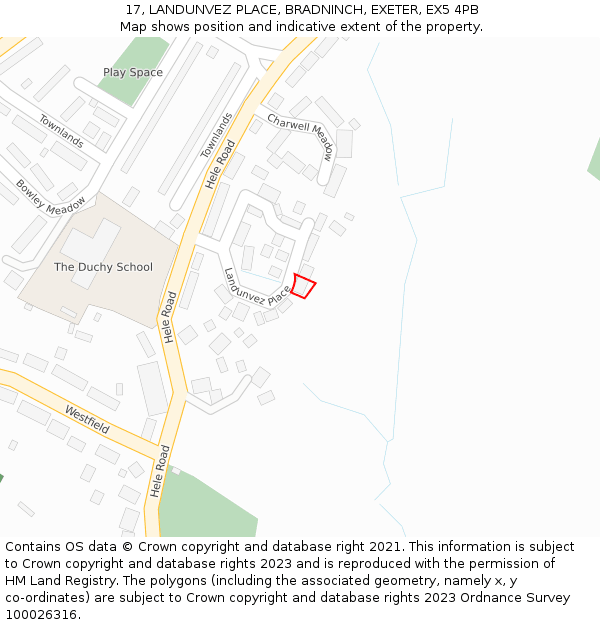 17, LANDUNVEZ PLACE, BRADNINCH, EXETER, EX5 4PB: Location map and indicative extent of plot