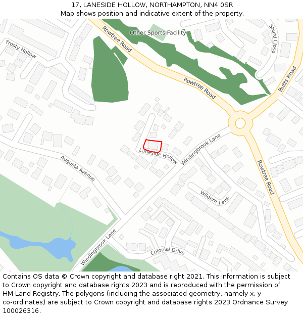 17, LANESIDE HOLLOW, NORTHAMPTON, NN4 0SR: Location map and indicative extent of plot
