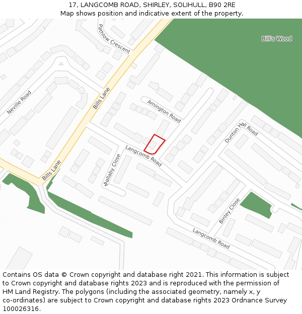 17, LANGCOMB ROAD, SHIRLEY, SOLIHULL, B90 2RE: Location map and indicative extent of plot