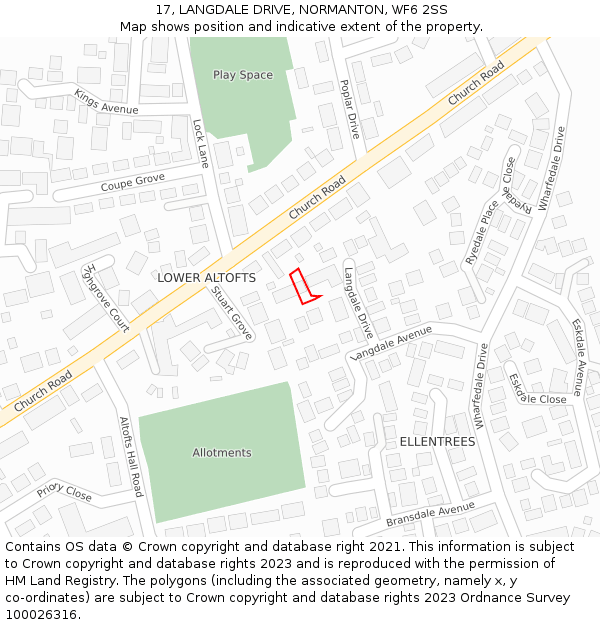 17, LANGDALE DRIVE, NORMANTON, WF6 2SS: Location map and indicative extent of plot