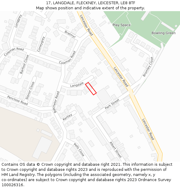 17, LANGDALE, FLECKNEY, LEICESTER, LE8 8TF: Location map and indicative extent of plot