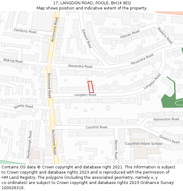 17, LANGDON ROAD, POOLE, BH14 9EQ: Location map and indicative extent of plot