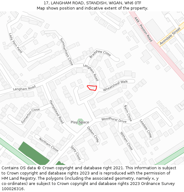 17, LANGHAM ROAD, STANDISH, WIGAN, WN6 0TF: Location map and indicative extent of plot