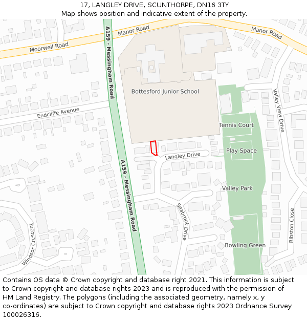 17, LANGLEY DRIVE, SCUNTHORPE, DN16 3TY: Location map and indicative extent of plot