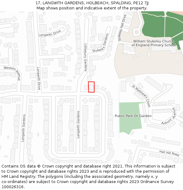 17, LANGWITH GARDENS, HOLBEACH, SPALDING, PE12 7JJ: Location map and indicative extent of plot