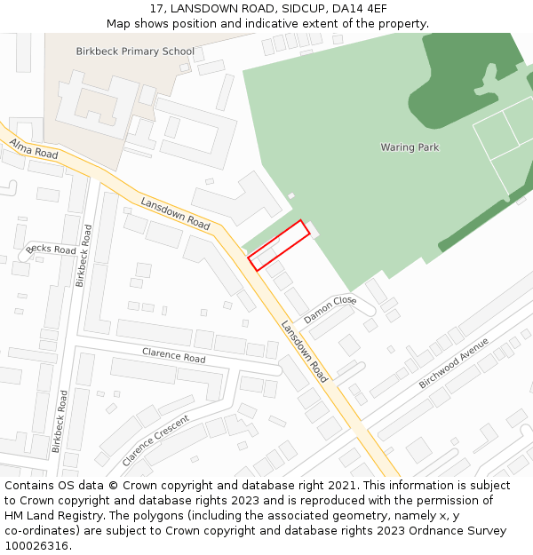 17, LANSDOWN ROAD, SIDCUP, DA14 4EF: Location map and indicative extent of plot