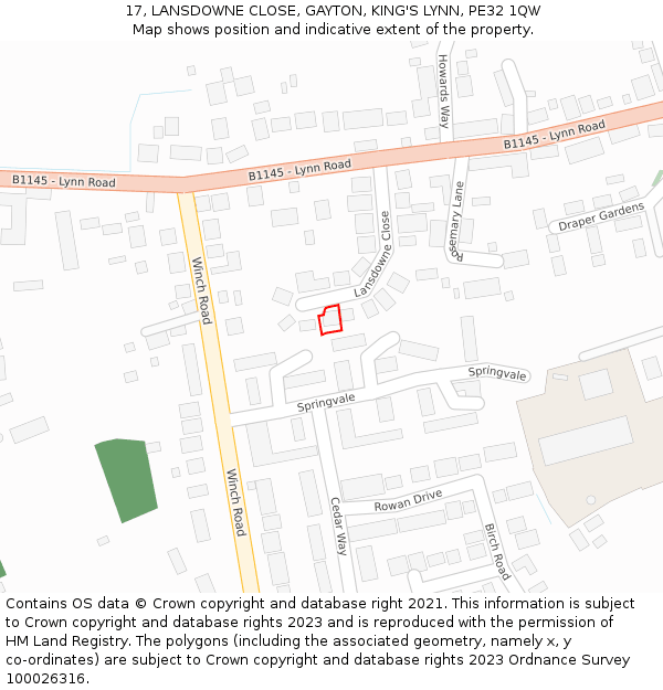 17, LANSDOWNE CLOSE, GAYTON, KING'S LYNN, PE32 1QW: Location map and indicative extent of plot