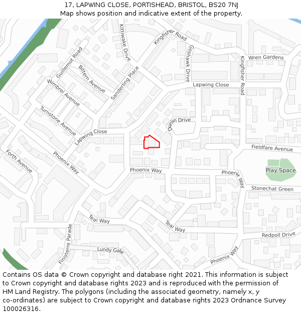 17, LAPWING CLOSE, PORTISHEAD, BRISTOL, BS20 7NJ: Location map and indicative extent of plot